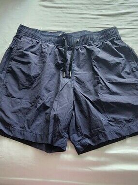 Men's Lightweight Elastic Waist Drawstring Shorts - Navy LARGE